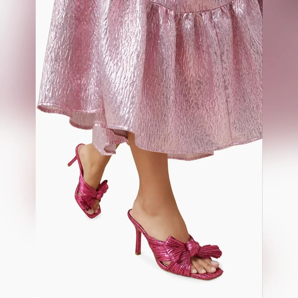SOLD!!Loeffler RandallClaudia Pleated Skinny-Heel Mules in Fuschia Sz 11.5 - Picture 1 of 7